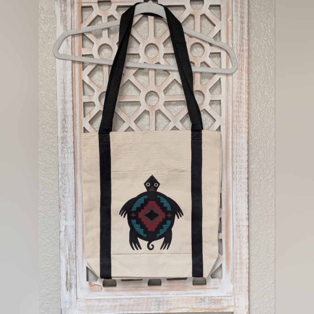 Southwest Style Canvas Tote Bag 100% Cotton Turtle Painted Carry-on Arizona